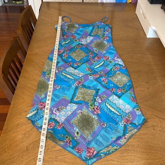 Vintage My Michelle Blue & Green Patchwork Handkerchief Midi Dress Size 9 - Picture 12 of 12